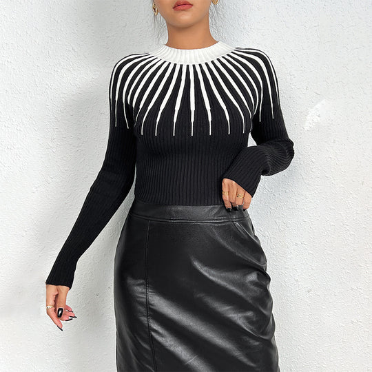 Damen Eleganter Pullover mit Raffinierter Rippstruktur EB