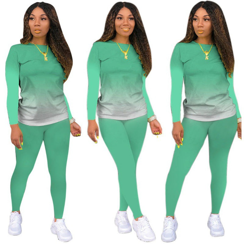 Damen Zweiteiliges Stretch-Set mit Langarmshirt und High-Waist-Leggings EB