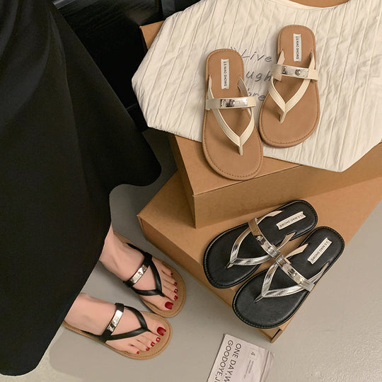 Damen elegante Flip-Flops mit funkelndem Schmuckdetail EB