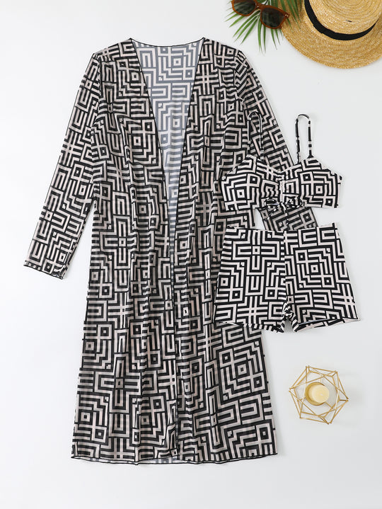 Damen Strandoveralls mit modernem geometrischem Muster EB