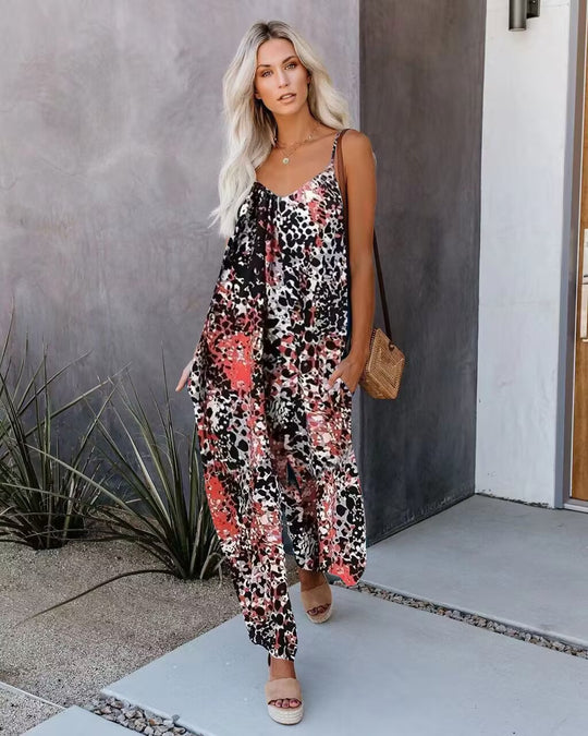 Damen Lässiger Maxijumpsuit aus leichtem Stoff mit Tie-Dye-Muster EB