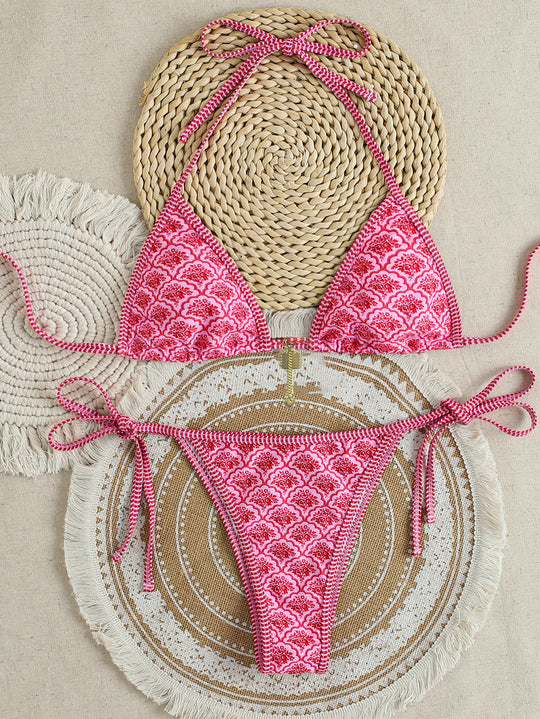 Damen Triangel-Bikini mit verspieltem Palmenmuster EB