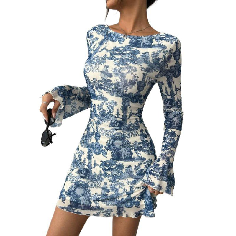 Damen Minikleid mit tiefem Rückenausschnitt und floralem Druck EB