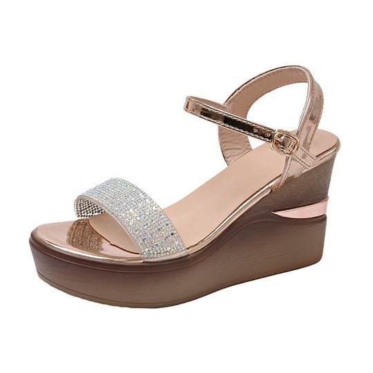 Damen Glitzernde Wedge-Sandalen mit komfortablem Fußbett EB
