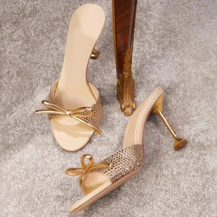 Damen elegante Slides mit Strassapplikationen EB