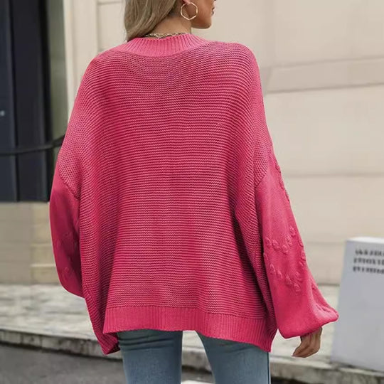 Damen Grobstrick-Cardigan mit voluminösen Puffärmeln und strukturierter Oberfläche EB
