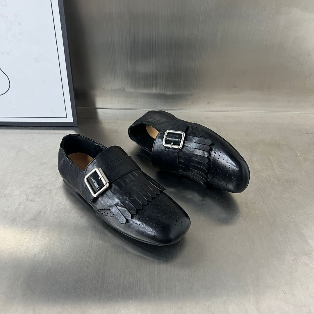 Damen Elegante Mokassins mit modischem Fransen-Design und dekorativer Schnalle EB