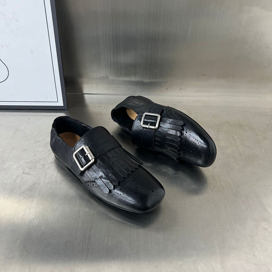 Damen Elegante Mokassins mit modischem Fransen-Design und dekorativer Schnalle EB