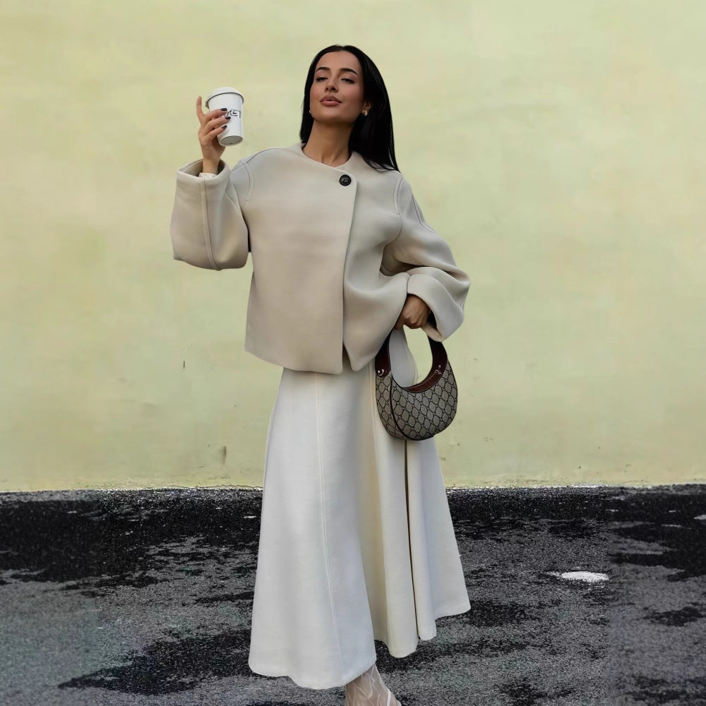 Damen Modische Oversized-Wolljacke mit stylischen Knopfdetails EB