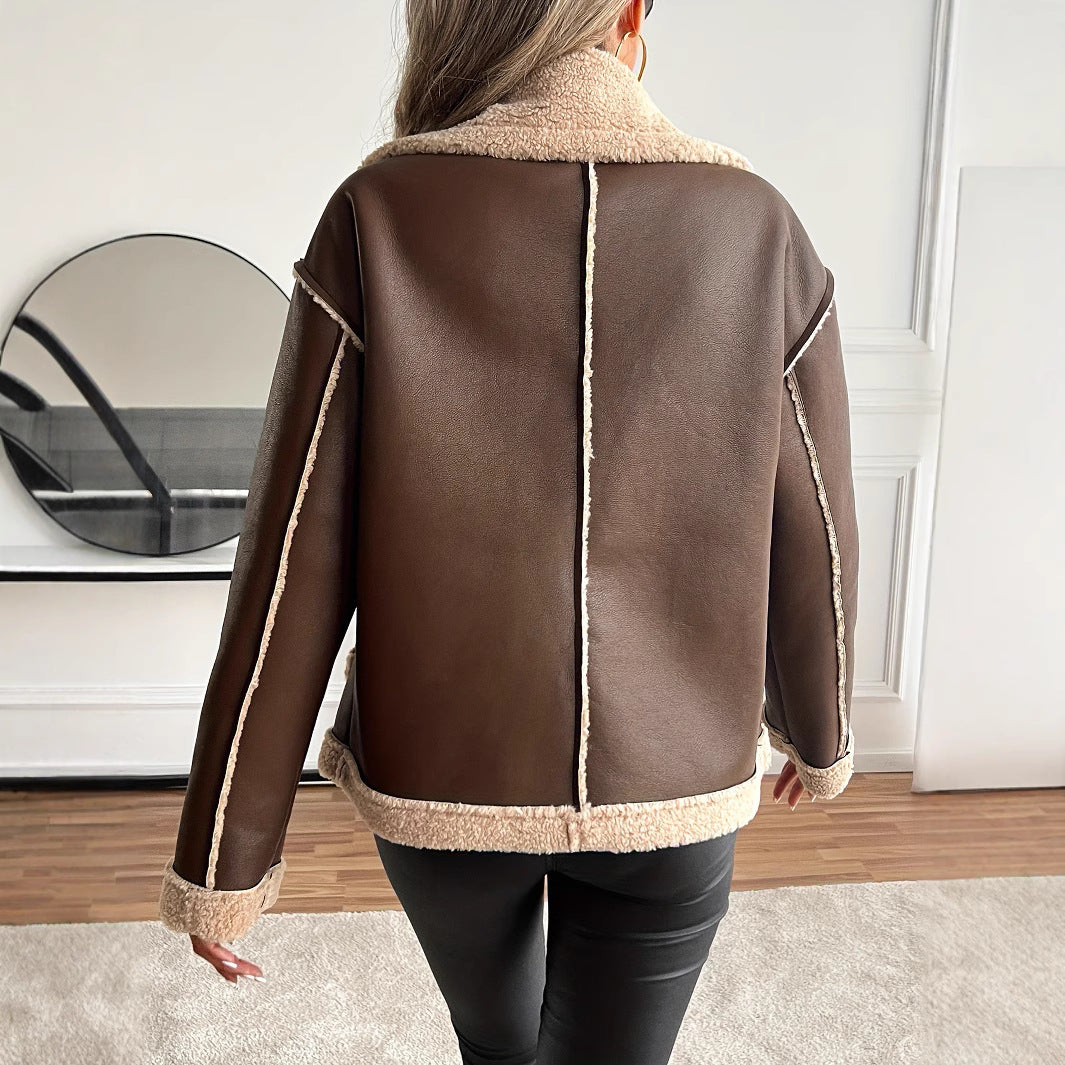 Damen Kurzjacke mit Kunstfellbesatz und praktischen Taschen EB