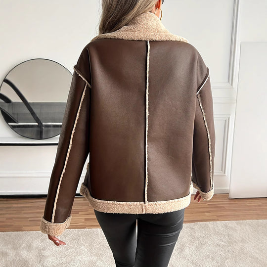 Damen Kurzjacke mit Kunstfellbesatz und praktischen Taschen EB