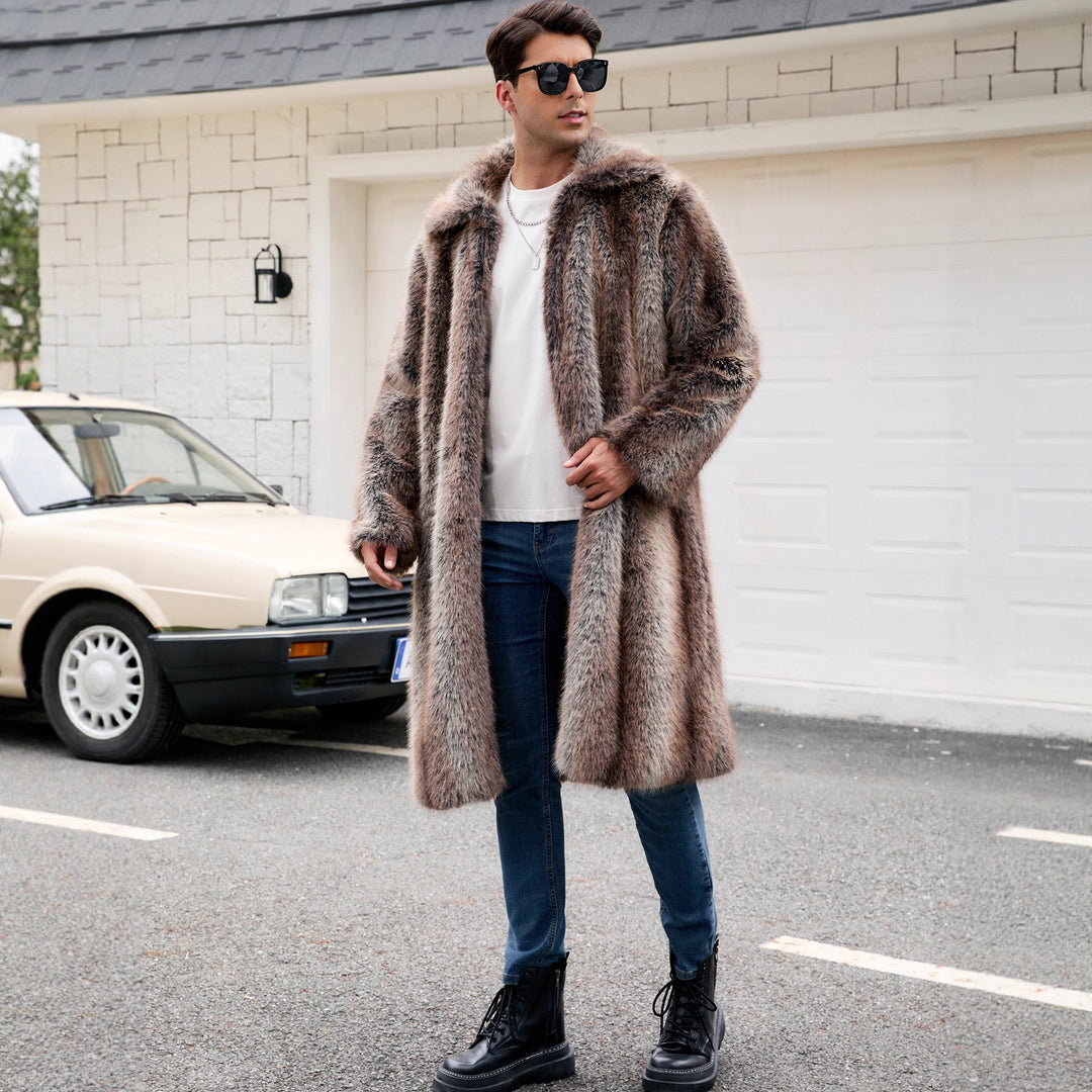 Herren Luxuriöser Kunstpelzmantel mit voluminösem Kragen und harmonischem Design EB