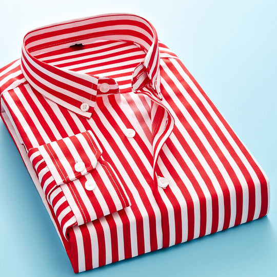 Herren nan gestreiftes Business-Hemd mit Button-Down-Kragen, Brusttasche und bügelleichtem Baumwollmix EB
