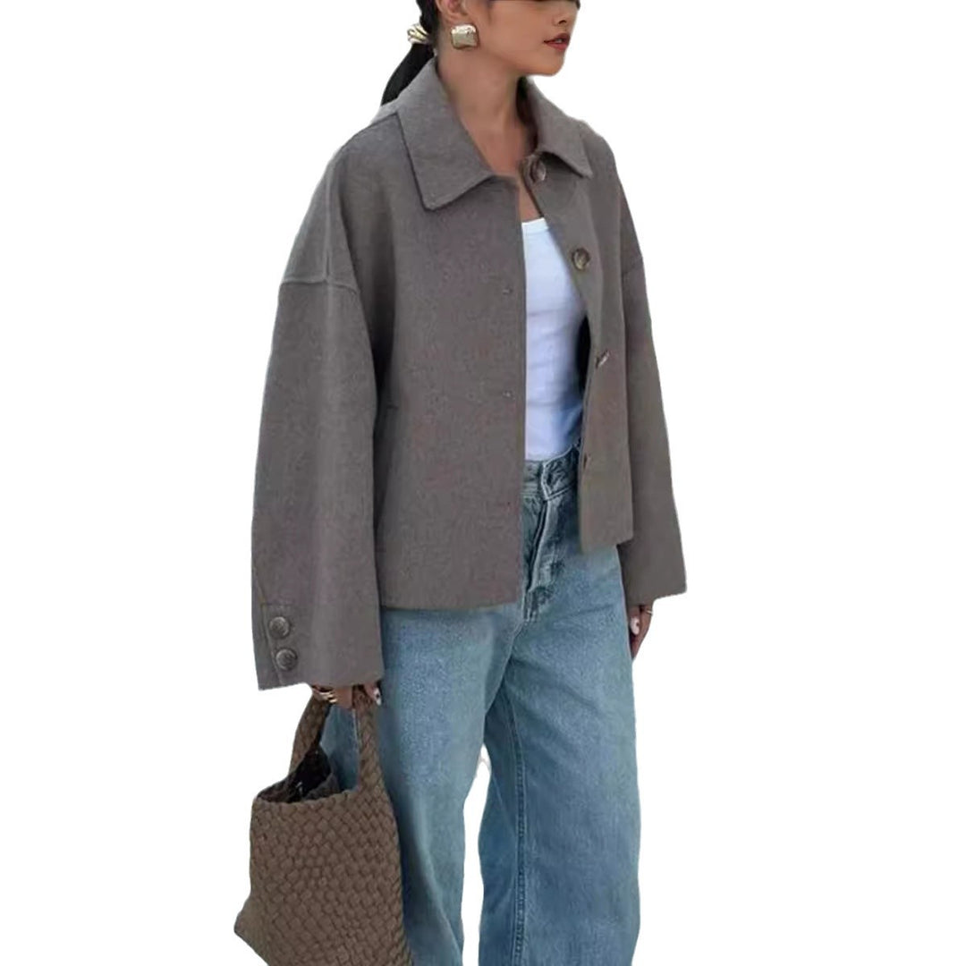Damen Modische Oversized-Wolljacke mit Knopfdetails und weitem Schnitt EB