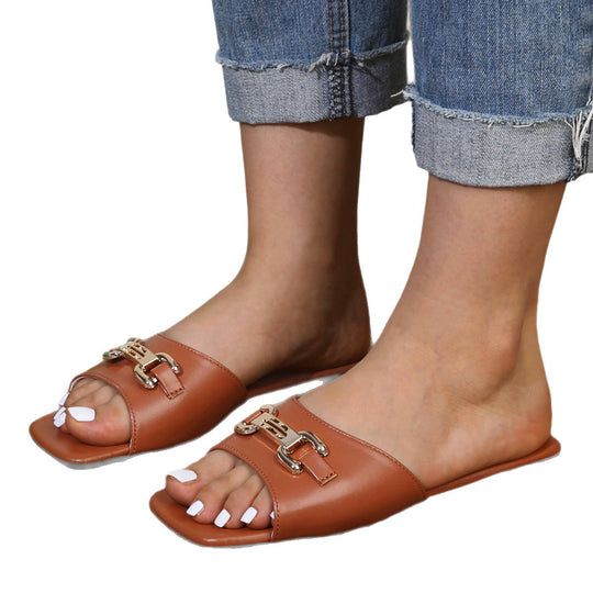 Damen modische Slipper mit trendigem Klettverschluss und glänzenden Akzenten EB