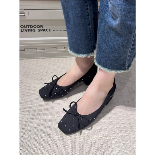 Damen modische Ballerina-Schuhe mit feiner Schleifen- und Strassverzierung EB