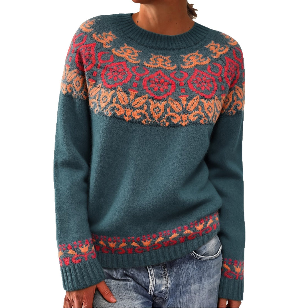 Damen nan Norwegerpullover aus Wollmix mit Rundhalsausschnitt und traditionellem Fair-Isle-Yoke EB