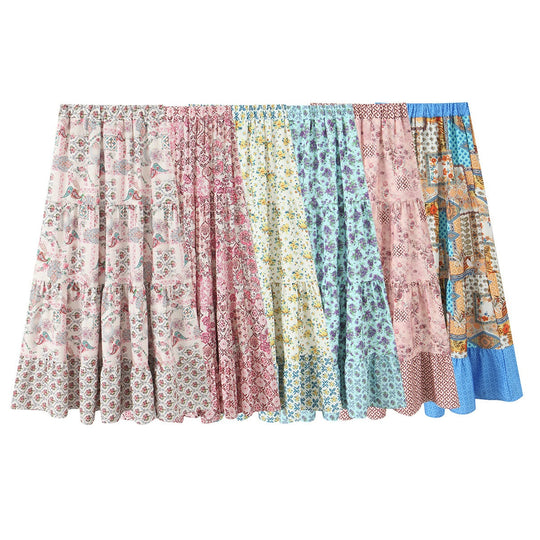 Damen Maxirock mit verspieltem Patchwork-Muster und voluminöser Silhouette EB