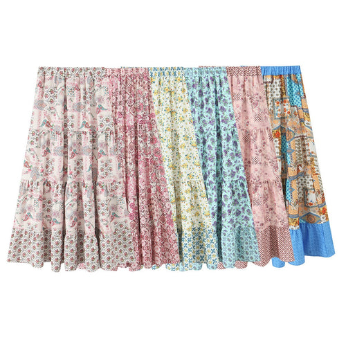 Damen Maxirock mit verspieltem Patchwork-Muster und voluminöser Silhouette EB