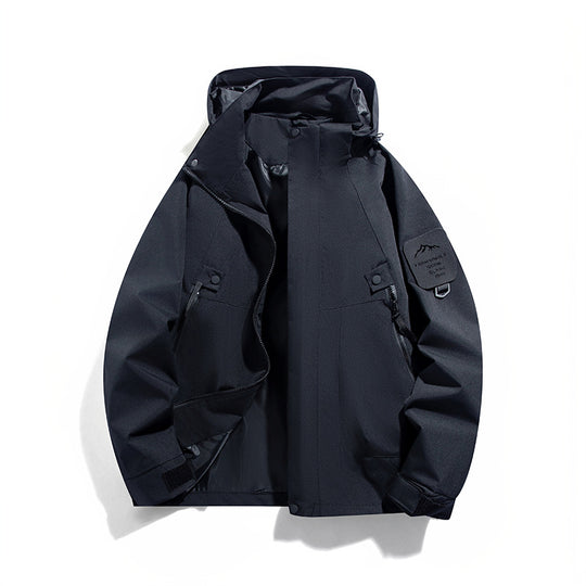 Herren wind- und wasserdichte Functional-Parka mit verschließbaren Zipper-Taschen und verstellbarer Kapuze EB