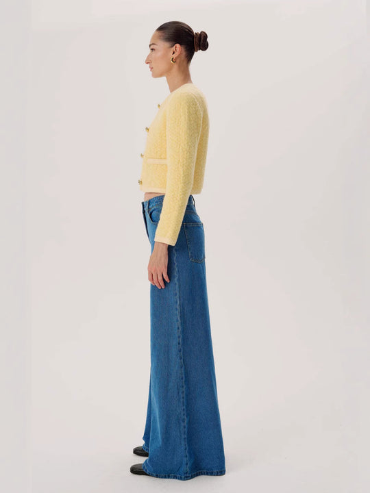 Damen Weit geschnittene Denim-Hose mit hohem Bund und modernen Akzenten EB