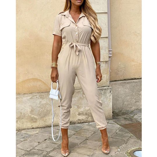 Damen eleganter Jumpsuit mit tailliertem Schnitt und praktischen Taschen EB
