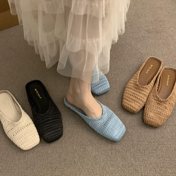 Damen luftige Sommer Slipper mit handgearbeiteter Häkelstruktur EB