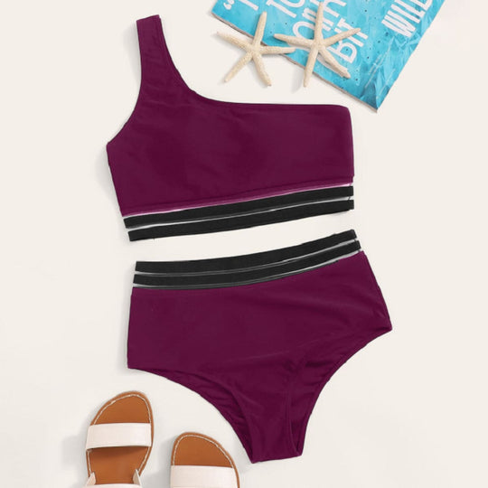 Damen asymmetrisches Bikini-Set mit elastischen Bändern EB