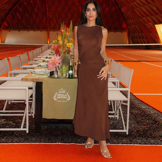 Damen Figurbetontes Maxikleid mit asymmetrischem Design und eleganten Raffungen EB