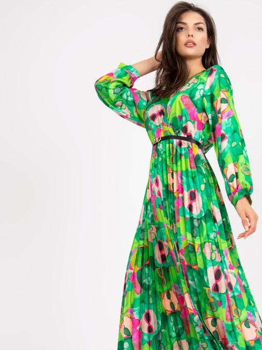 Damen Plisseekleid mit Wellenmuster und tailliertem Design EB