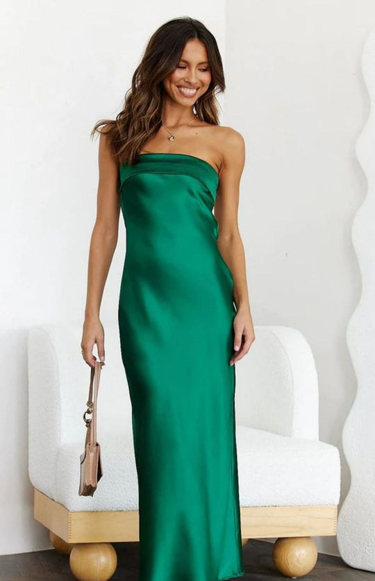Damen Elegantes Maxikleid aus satinähnlichem Material EB