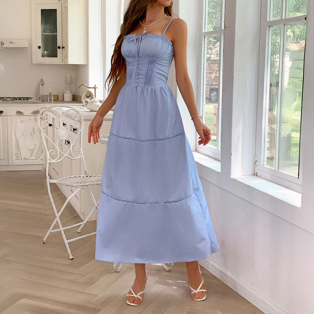 Damen Luftiges Sommerkleid mit Rüschendetails und Kordelzug EB