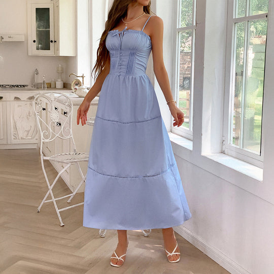 Damen Luftiges Sommerkleid mit Rüschendetails und Kordelzug EB