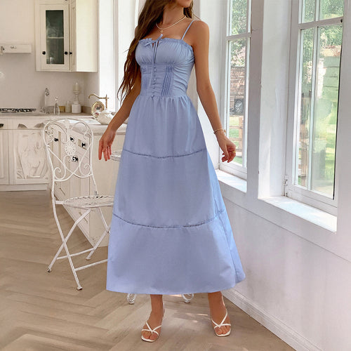 Damen Luftiges Sommerkleid mit Rüschendetails und Kordelzug EB