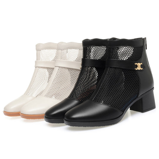 Damen Stiefeletten mit Netzdesign und komfortablem Blockabsatz EB