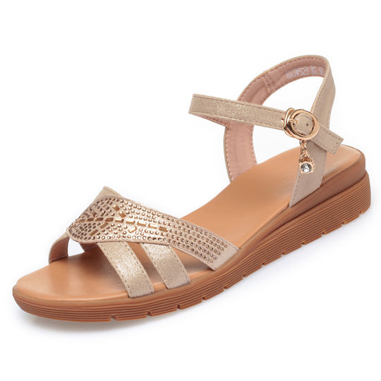 Damen Plateau-Sandaletten mit elegantem Riemendesign und funkelndem Schmuckdetail EB