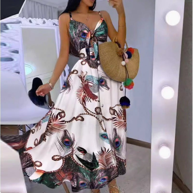 Frauen Boho-inspiriertes Maxikleid mit geknotetem Detail EB