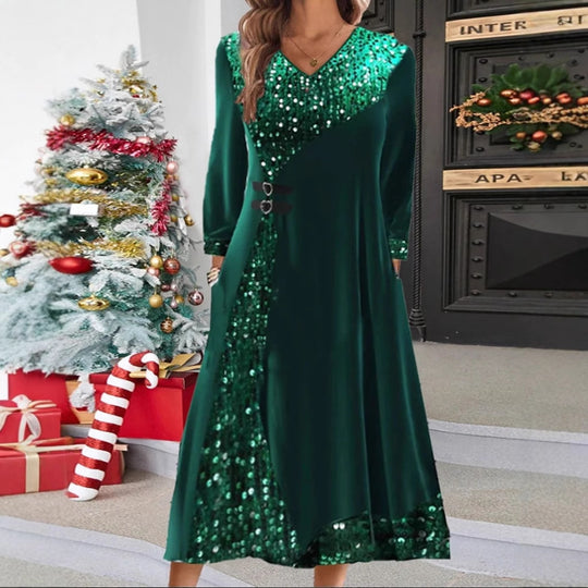 Damen Maxikleid mit eleganten Pailletten und fließendem Schnitt Heidi-Mode