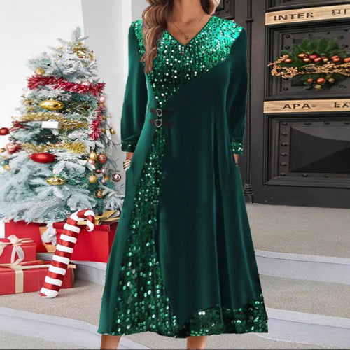 Damen Maxikleid mit eleganten Pailletten und fließendem Schnitt Heidi-Mode