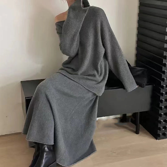 Damen Elegante Oversized-Strickkleid mit Off-Shoulder-Design EB