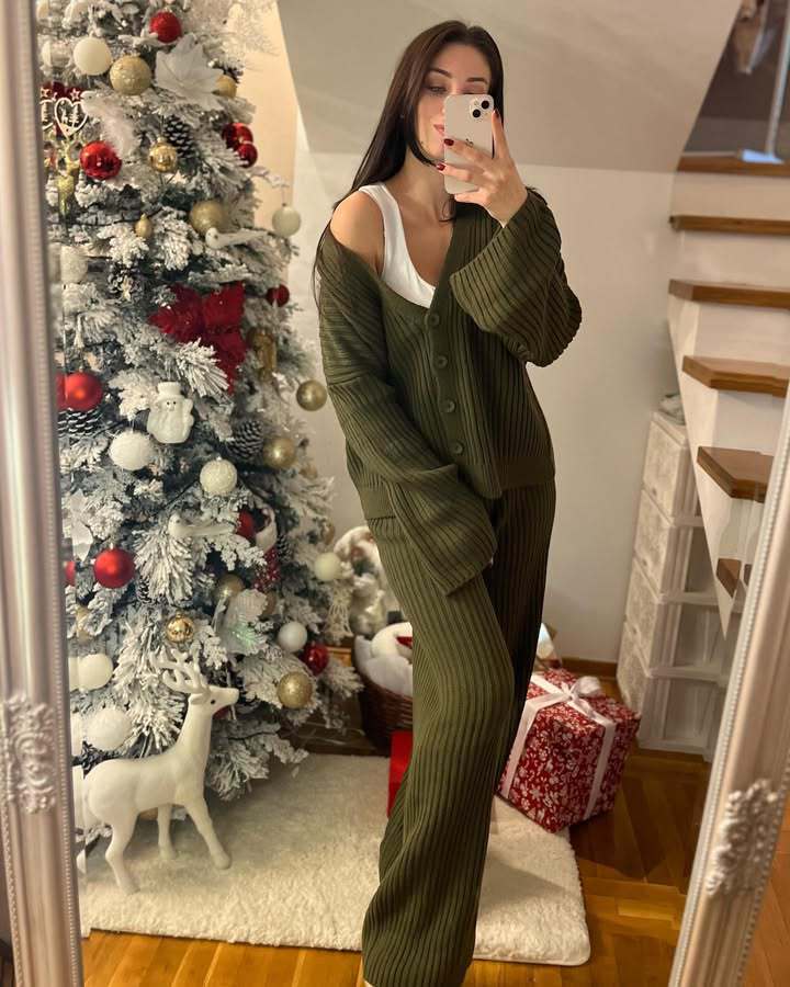 Damen Gerippter Strick‑Zweiteiler mit Oversized‑Cardigan und High‑Waist‑Sweathose EB