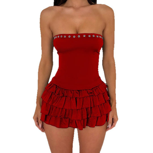 Damen Off-Shoulder Badeanzug mit Rüschen und Ringdetails EB