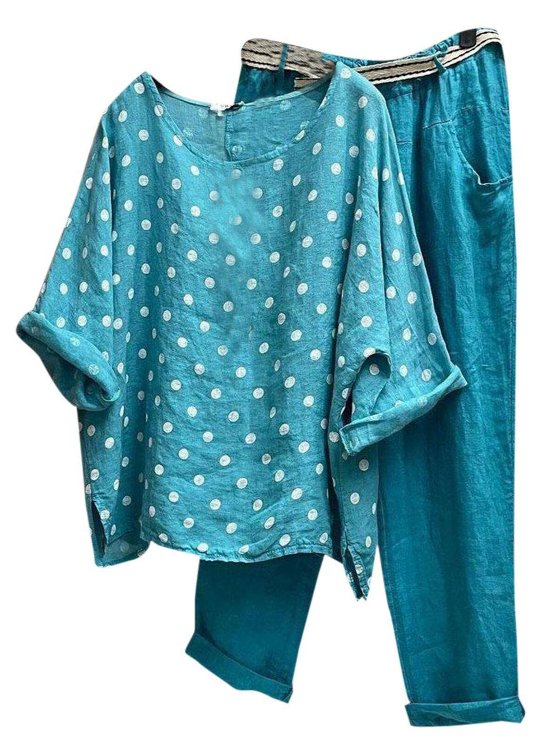 Damen Kombination aus leichten Rundhalsbluse mit Punkten und bequemen Hose Heidi-Mode