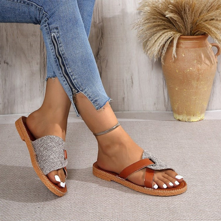 Damen modische Zehentrenner-Sandalen mit eleganter Textiloberfläche und atmungsaktiver Sohle EB