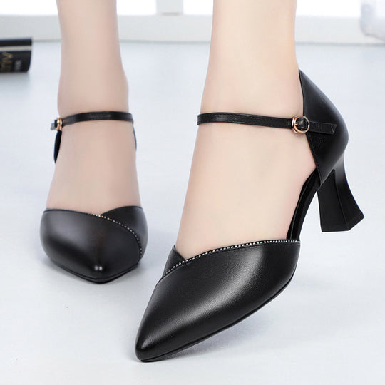 Damen schicke Pumps mit elegantem Riemen und komfortablem Blockabsatz EB