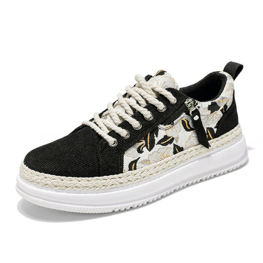 Damen gestickte Espadrille-Plateau-Sneaker mit floralem Jacquard, geflochtener Kordelsohle und gepolstertem Innenfutter EB