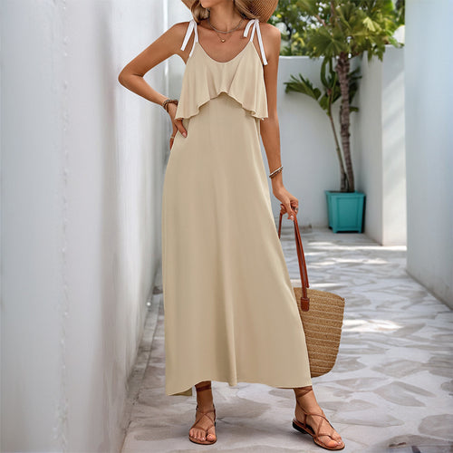 Damen Maxi-Kleid mit Rüschendesign und verstellbaren Trägern EB