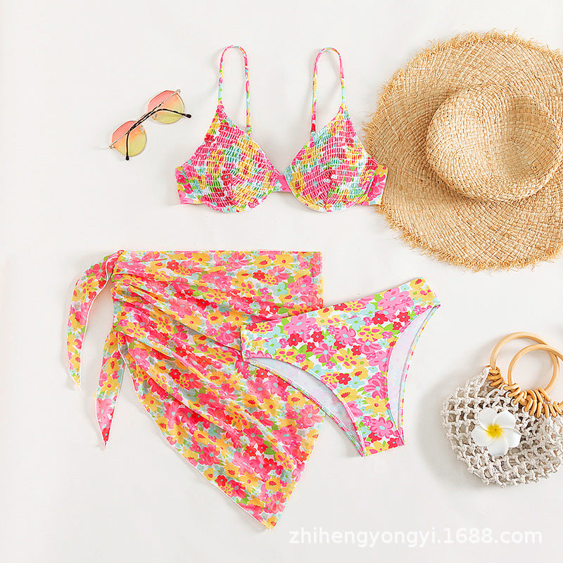 Damen Push-Up Bikini-Set mit floralem Wickelrock EB