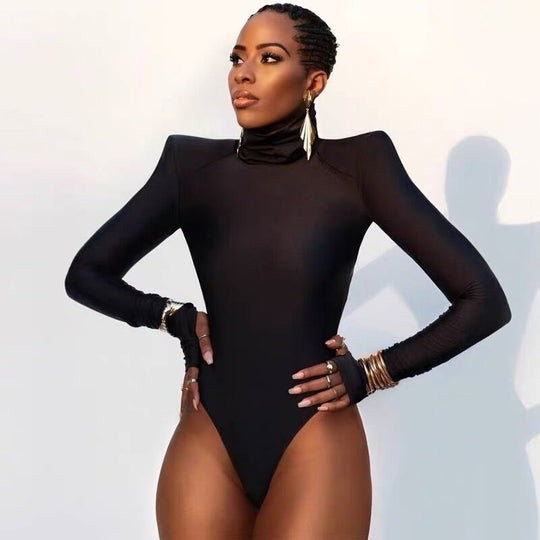Damen eleganter Rollkragen-Bodysuit aus bequemem Stretch-Material EB