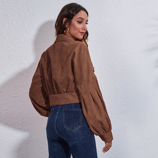 Damen Trendige Blousonjacke mit weiten Ärmeln und Rippstrickdetails EB